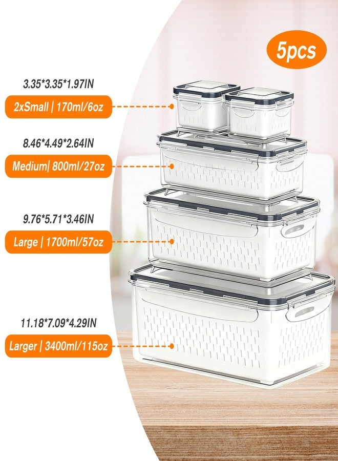 KUK 5 Pack Fruit Storage Containers for Fridge, Leakproof Food Storage Containers with Removable Colander, Fruit Containers for Fridge BPA Free Produce Containers Keep Vegetables Berry Meat Fresh Longer - Image 2